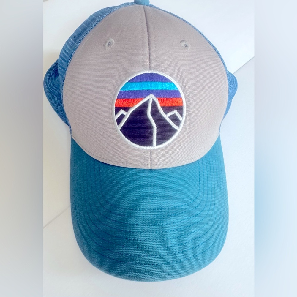 Patagonia Fitz Roy Icon Trucker Hat Gray/Blue Snapback Adjustable